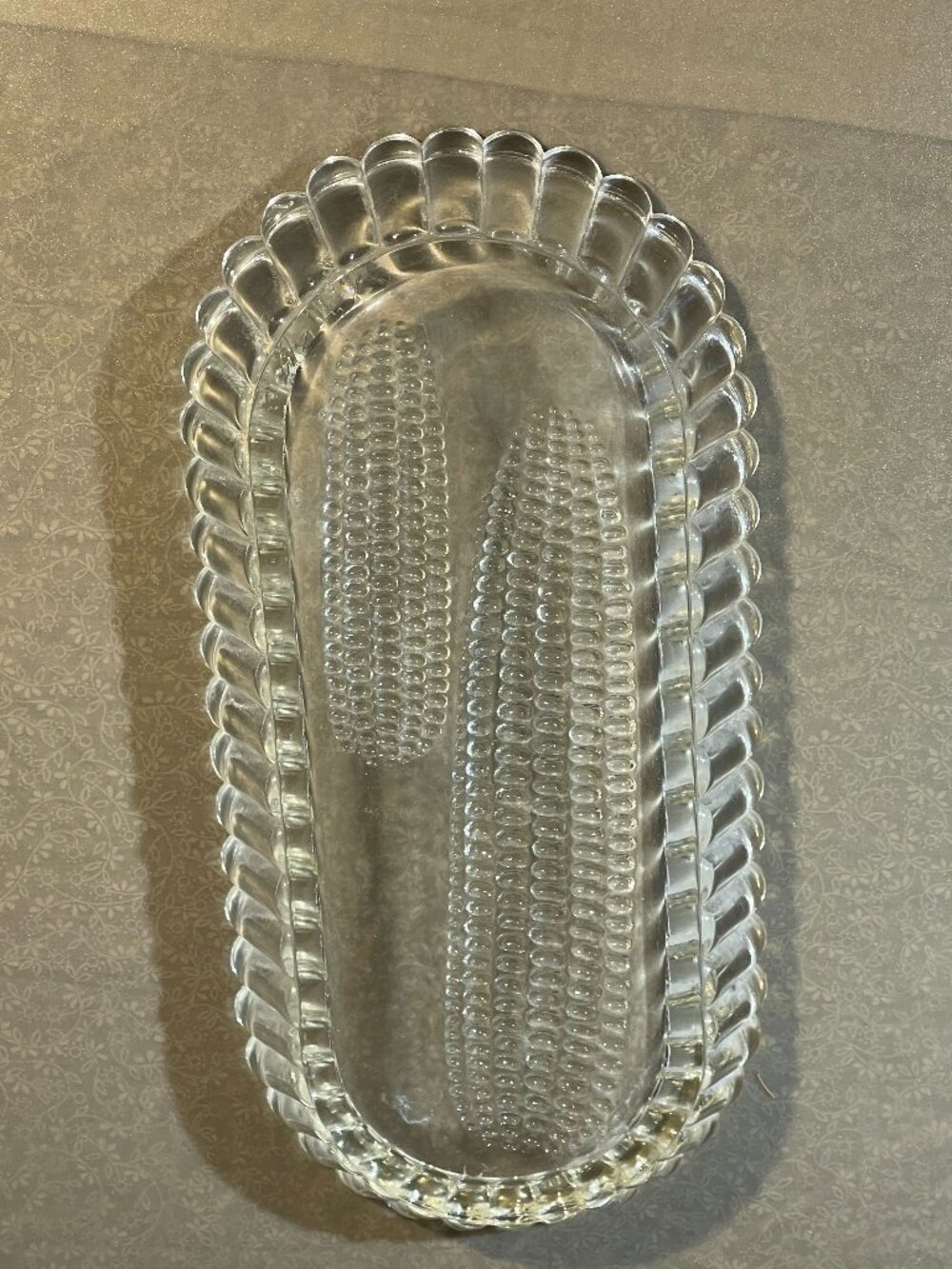 1960's Hazel Atlas Corn on the Cob Dish Glass Embossed (inv #17-64)